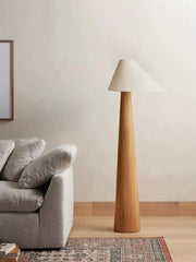 Scandinavian Wabi-Sabi Solid Wood Floor Lamp with White Fabric Shade for Living Room & Bedroom