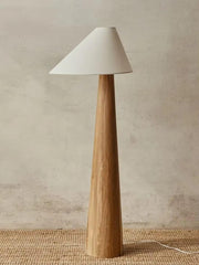 Scandinavian Wabi-Sabi Solid Wood Floor Lamp with White Fabric Shade for Living Room & Bedroom