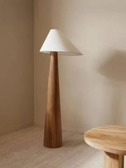 Scandinavian Wabi-Sabi Solid Wood Floor Lamp with White Fabric Shade for Living Room & Bedroom